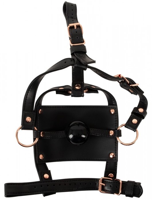 Черный намордник с кляпом-шаром Head Harness With A Gag - Orion - купить с доставкой в Люберцах