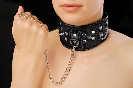Чёрный ошейник из кожи - Sitabella - купить с доставкой в Люберцах