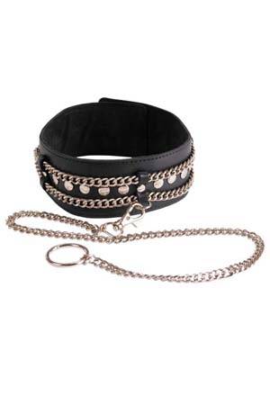 Чёрный ошейник с цепочками и поводком - Sitabella - купить с доставкой в Люберцах