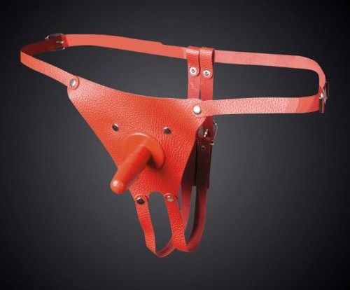 Красные кожаные универсальные трусики со штырьком для насадок - Sitabella - купить с доставкой в Люберцах