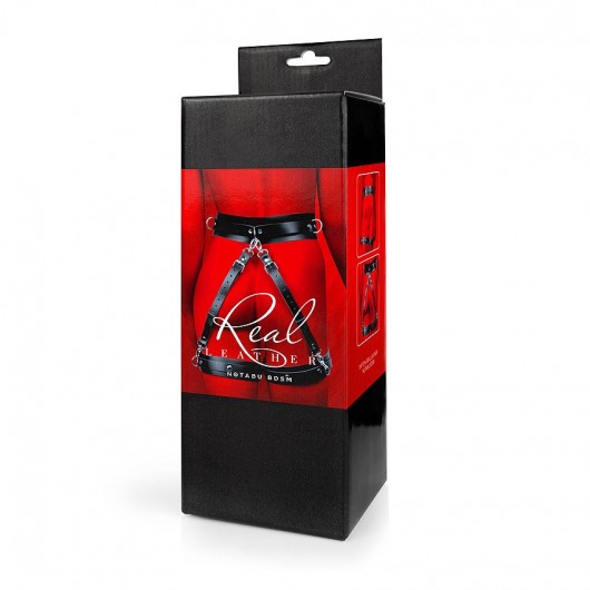 Черный кожаный пояс с гартерами - S-M - Notabu - купить с доставкой в Люберцах