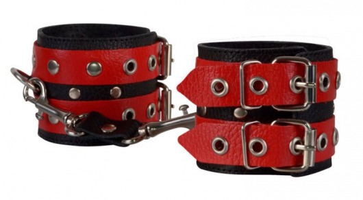 Красно-чёрные наручники из кожи - Sitabella - купить с доставкой в Люберцах