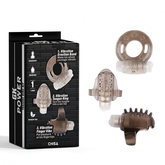 Набор из 3 дымчатых эрекционных колец с вибрацией Teasers Ring Kit - Chisa - в Люберцах купить с доставкой
