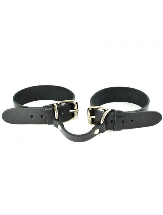 Черные кожаные наручники со съемной красной опушкой - Sitabella - купить с доставкой в Люберцах