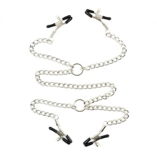 Серебристые зажимы для сосков и половых губ на тонкой цепочке - Notabu - купить с доставкой в Люберцах