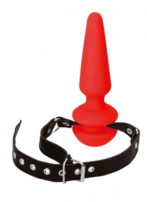 Красный кляп-плаг из силикона на черных регулируемых ремешках - NMC - купить с доставкой в Люберцах