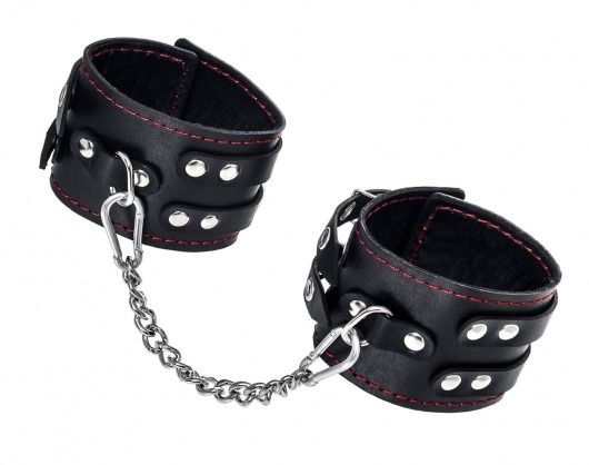 Черные кожаные оковы с двумя ремнями и контрастной строчкой - Pecado - купить с доставкой в Люберцах