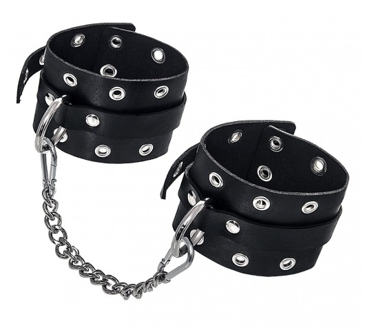 Черные кожаные однослойные оковы с люверсами - Pecado - купить с доставкой в Люберцах