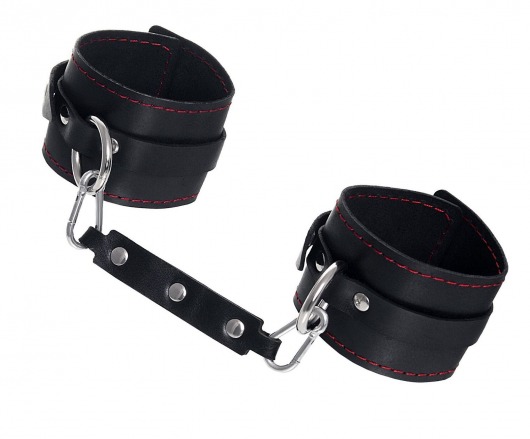 Черные кожаные однослойные оковы с контрастной строчкой - Pecado - купить с доставкой в Люберцах