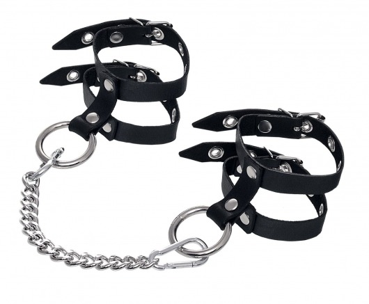 Черные однослойные кожаные оковы из двух ремешков - Pecado - купить с доставкой в Люберцах