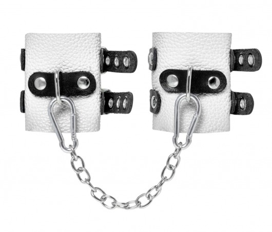 Бело-черные наручники с двумя ремешками и люверсами - Pecado - купить с доставкой в Люберцах