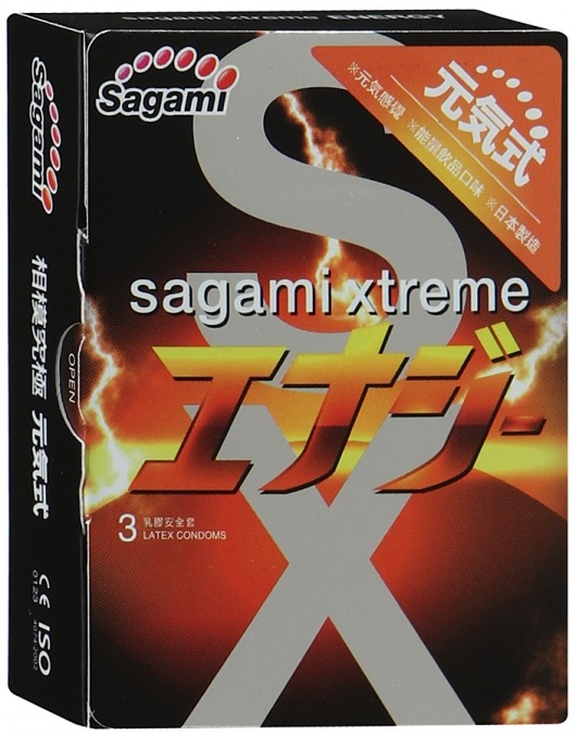 Презервативы Sagami Xtreme ENERGY с ароматом энергетика - 3 шт. - Sagami - купить с доставкой в Люберцах