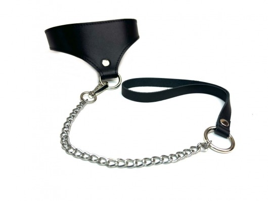 Черный кожаный ошейник Black Phoenix с поводком - БДСМ Арсенал - купить с доставкой в Люберцах