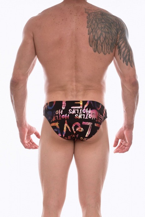 Черные трусы-слипы с разноцветными блестящими надписями - Don Moris купить с доставкой