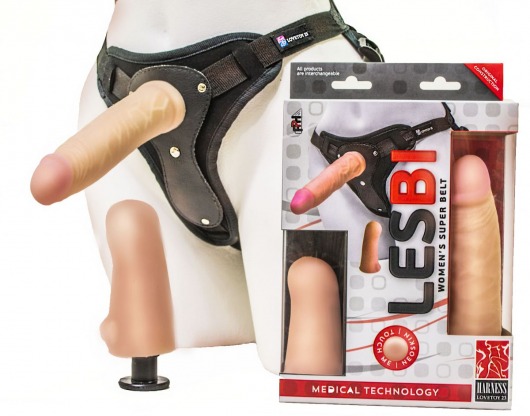 Телесный страпон Harness LESBI с вагинальной пробкой - 16,5 см. - LOVETOY (А-Полимер) - купить с доставкой в Люберцах