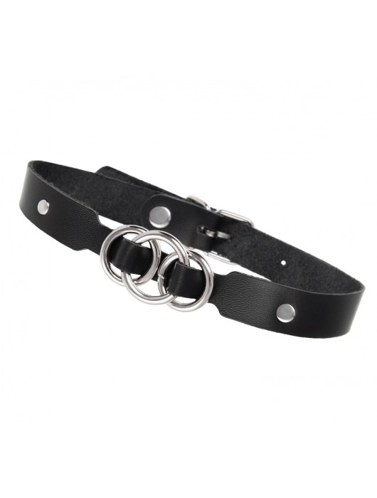 Черный кожаный ошейник со связанными кольцами - Pecado - купить с доставкой в Люберцах