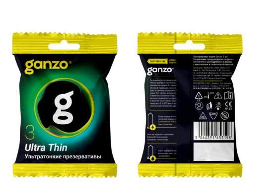 Ультратонкие презервативы Ganzo Ultra thin в мягкой упаковке - 3 шт. - Ganzo - купить с доставкой в Люберцах