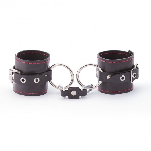 Черные однослойные кожаные наручники с контрастной строчкой - Crazy Handmade - купить с доставкой в Люберцах
