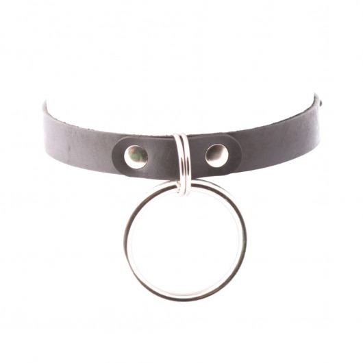 Черный кожаный чокер с большим кольцом - Crazy Handmade - купить с доставкой в Люберцах