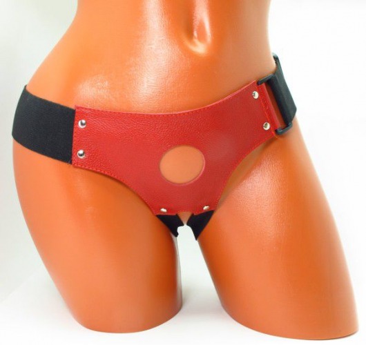 Красные кожаные трусики для страпона - БДСМ Арсенал - купить с доставкой в Люберцах