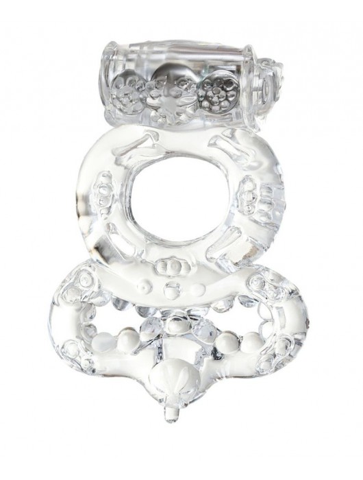 Прозрачное эрекционное кольцо с вибратором  и подхватом - Toyfa Basic - в Люберцах купить с доставкой