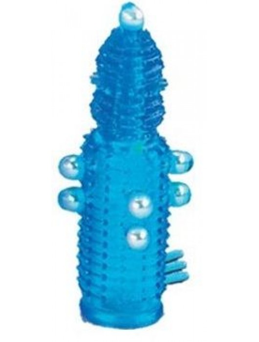 Голубая эластичная насадка на пенис с жемчужинами, точками и шипами Pearl Stimulator - 11,5 см. - Tonga - в Люберцах купить с доставкой