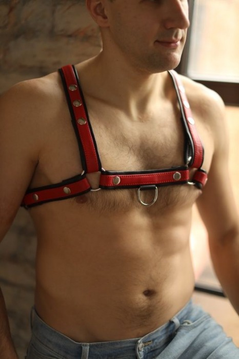 Черно-красная мужская портупея Black-Red - БДСМ Арсенал - купить с доставкой в Люберцах