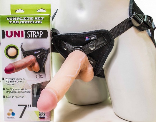 Страпон-унисекс с двумя насадками UNI strap 7  Harness - 19 и 16 см. - LOVETOY (А-Полимер) - купить с доставкой в Люберцах