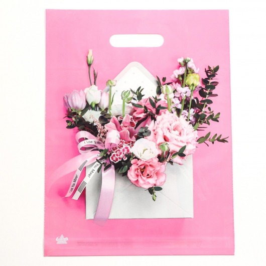 Розовый пакет с цветочным принтом и вырубной ручкой (40х31 см) - Сима-Ленд - купить с доставкой в Люберцах