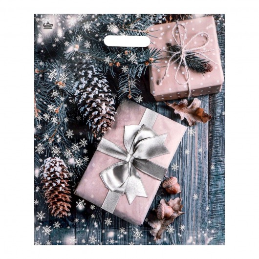Новогодний пакет с принтом в виде подарков и вырубной ручкой (45х38 см) - Сима-Ленд - купить с доставкой в Люберцах