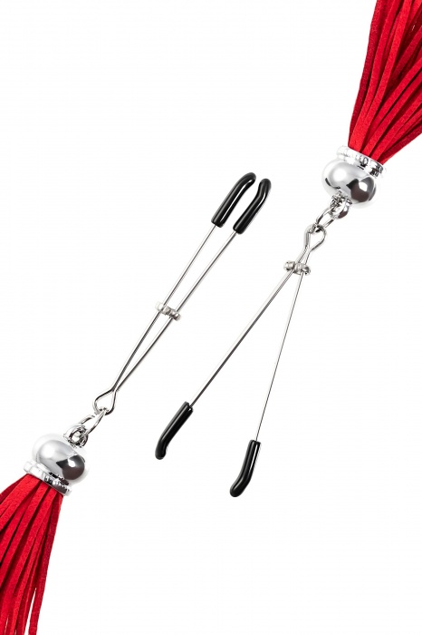 Зажимы на соски «Вилки» с красными кисточками из замши - Pecado - купить с доставкой в Люберцах