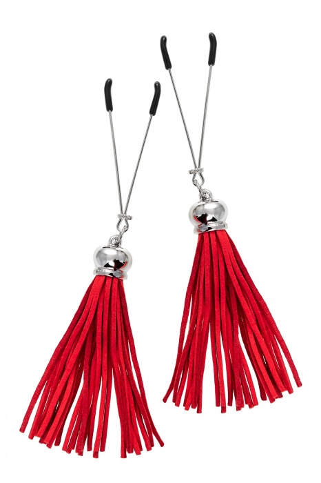 Зажимы на соски «Вилки» с красными кисточками из замши - Pecado - купить с доставкой в Люберцах