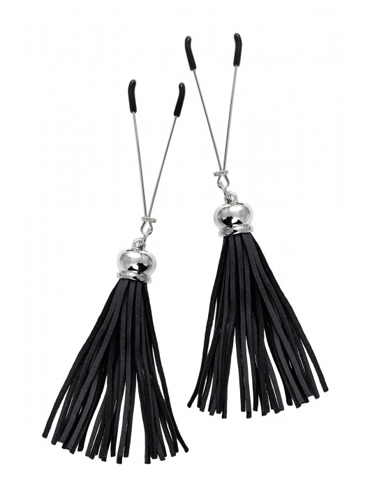 Зажимы на соски «Вилки» с черными кисточками из замши - Pecado - купить с доставкой в Люберцах