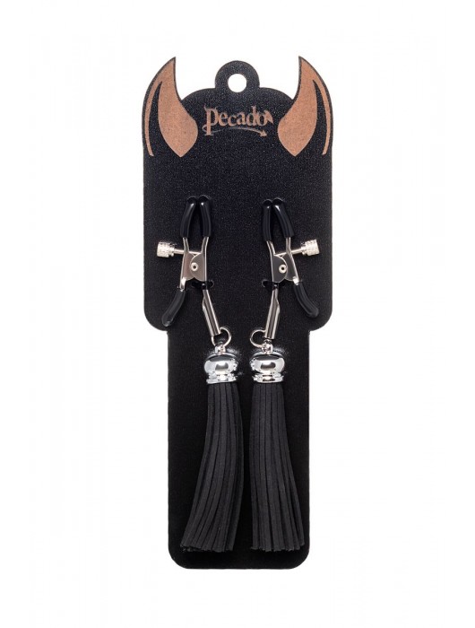 Зажимы на соски «Прищепки» с черными кисточками из замши - Pecado - купить с доставкой в Люберцах