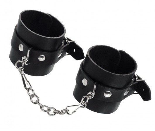 Черные однослойные наручники из натуральной кожи с цепочкой - Pecado - купить с доставкой в Люберцах
