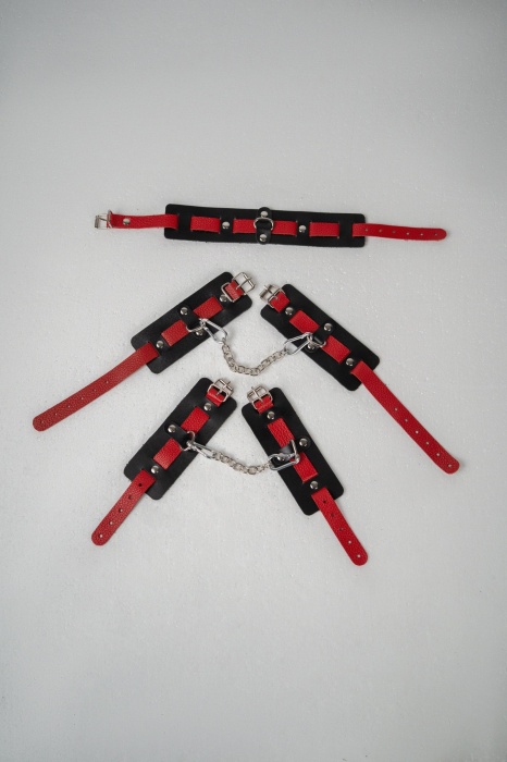 Черно-красный набор фиксаций: наручники, оковы и ошейник - Crazy Handmade - купить с доставкой в Люберцах