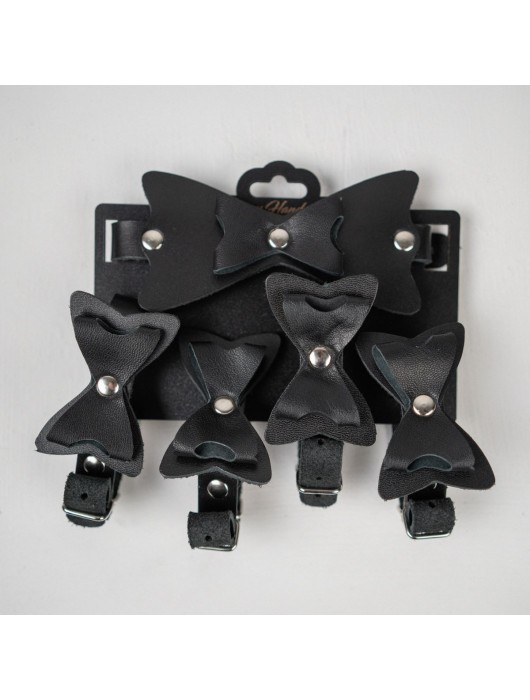 Набор фиксаций с бантиками из черной натуральной кожи - Crazy Handmade - купить с доставкой в Люберцах