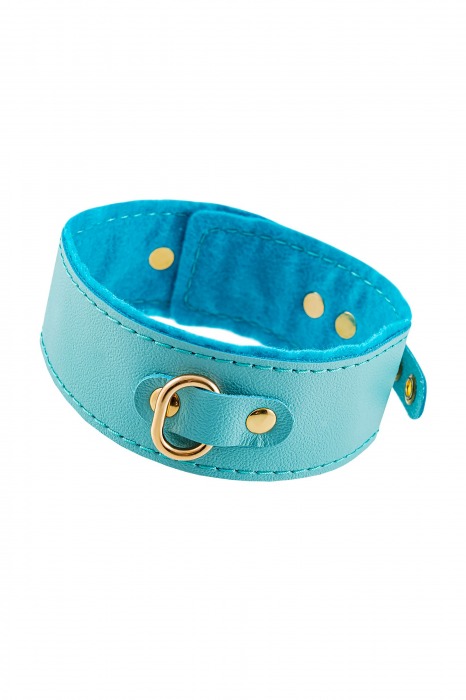 Голубой двуслойный кожаный ошейник с подкладкой из фетра - Pecado - купить с доставкой в Люберцах