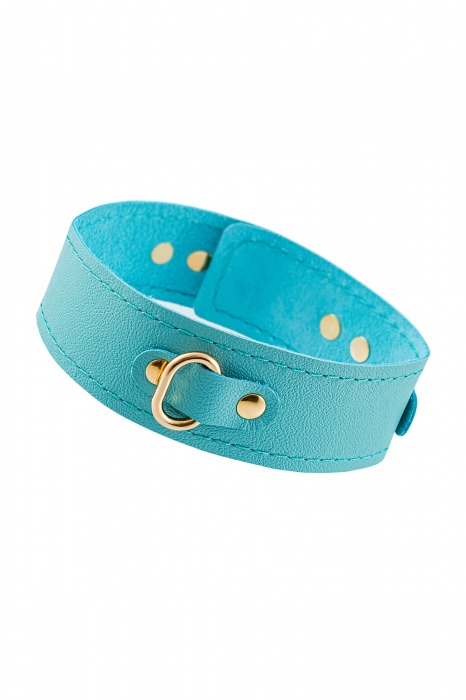 Голубой кожаный однослойный ошейник с прошивкой - Pecado - купить с доставкой в Люберцах