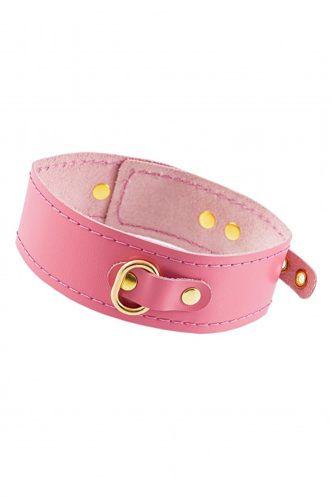 Розовый кожаный однослойный ошейник с прошивкой - Pecado - купить с доставкой в Люберцах