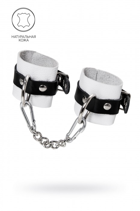 Бело-черные кожаные наручники с одним ремешком с люверсами - Pecado - купить с доставкой в Люберцах