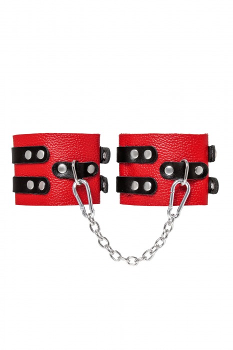 Красно-черные мягкие оковы с двумя ремешками с люверсами - Pecado - купить с доставкой в Люберцах