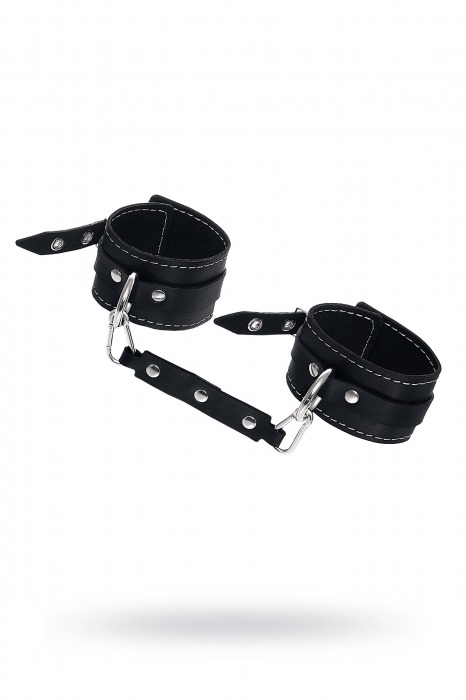 Черные двухслойные кожаные оковы с белой строчкой - Pecado - купить с доставкой в Люберцах