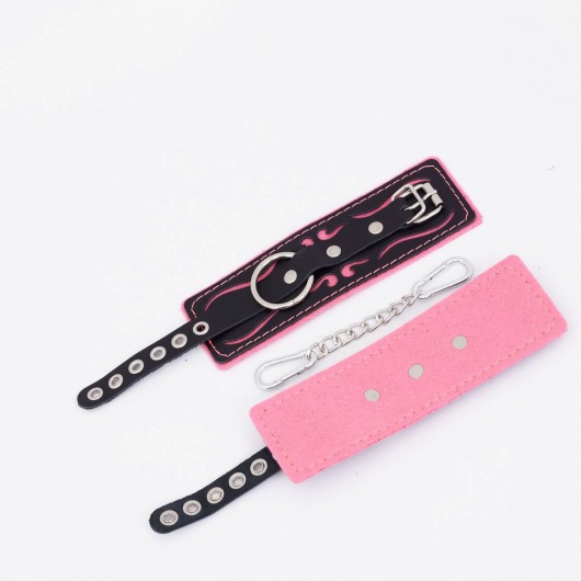 Черно-розовые кожаные наручники с розовой строчкой - Crazy Handmade - купить с доставкой в Люберцах