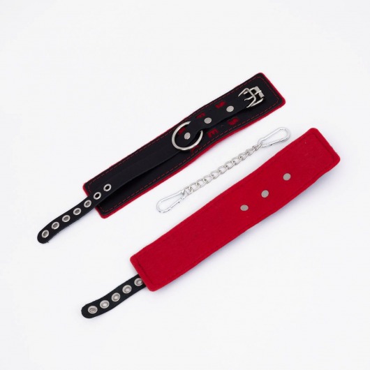 Черно-красные оковы с красной строчкой Sex - Crazy Handmade - купить с доставкой в Люберцах