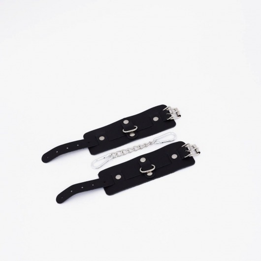 Черные кожаные наручники с хромированной фурнитурой - Crazy Handmade - купить с доставкой в Люберцах