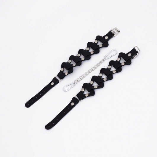 Черные кожаные наручники из звеньев - Crazy Handmade - купить с доставкой в Люберцах