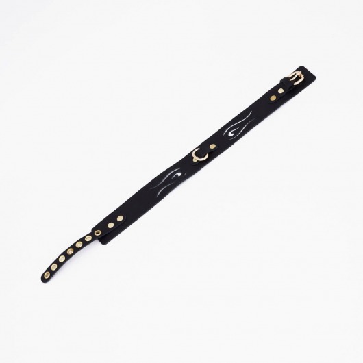 Черный кожаный ошейник с золотистой фурнитурой - Crazy Handmade - купить с доставкой в Люберцах