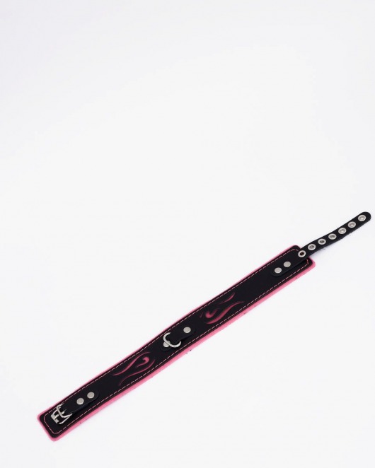 Черно-розовый кожаный ошейник с розовой строчкой - Crazy Handmade - купить с доставкой в Люберцах