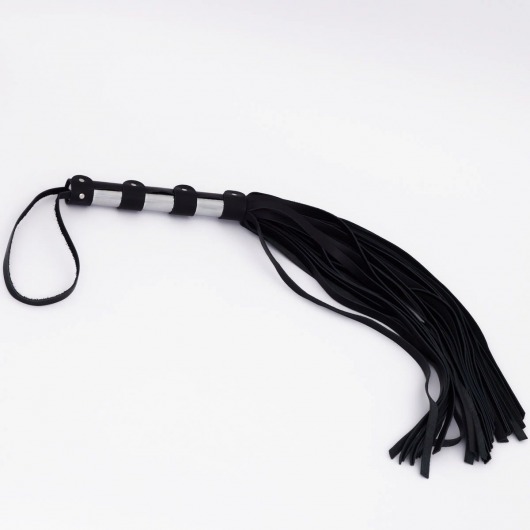 Черный кожаный флоггер со стальной ручкой - 45 см. - Crazy Handmade - купить с доставкой в Люберцах